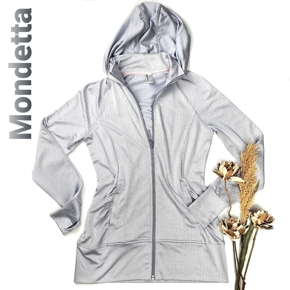 New Mondetta Silver Hooded Run Jacket Shirt Small